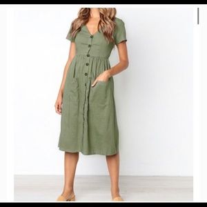 Button-up olive green midi dress size S